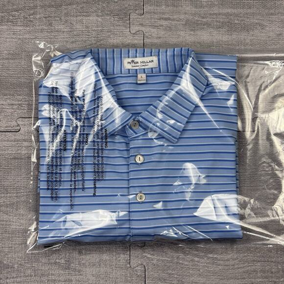 Peter Millar Summer Comfort Golf Polo L Dallas Country Club DCC Striped Blue EUC - Picture 9 of 10